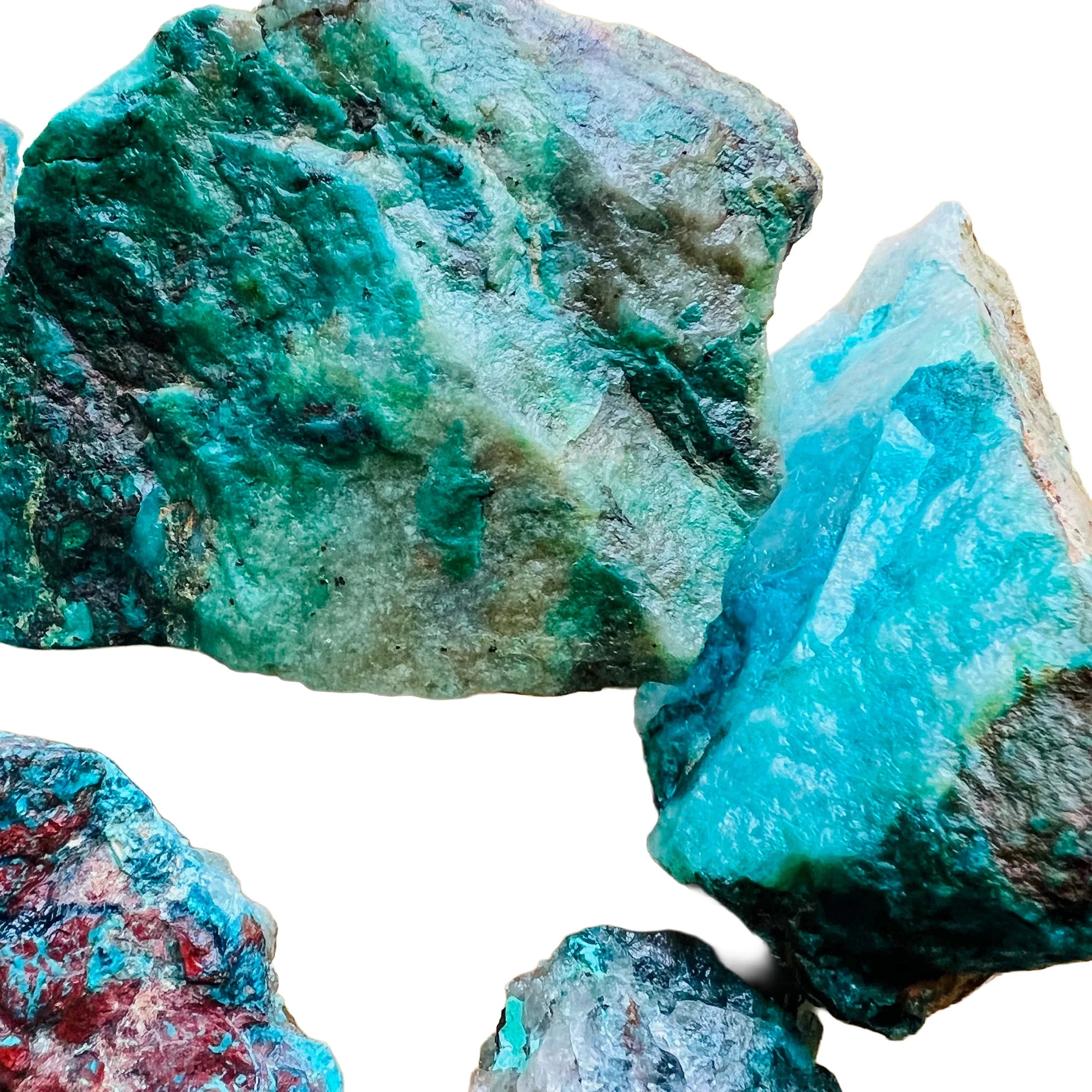 Full profile of Grade A Chrysocolla raw ready to ship from Beyond Bohemian