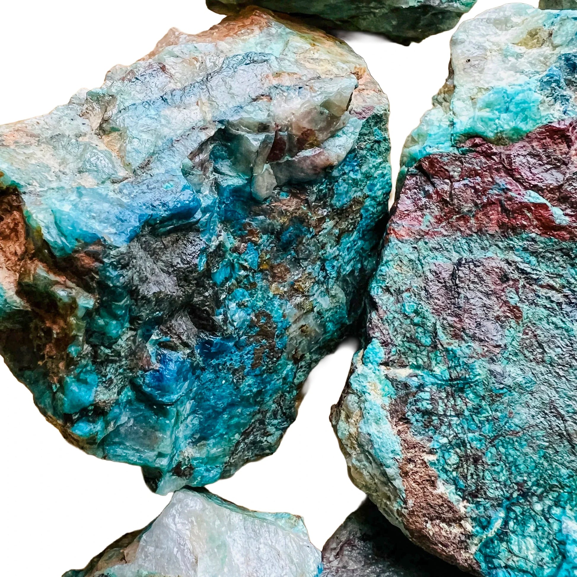 Full profile of Grade A Chrysocolla raw ready to ship from Beyond Bohemian