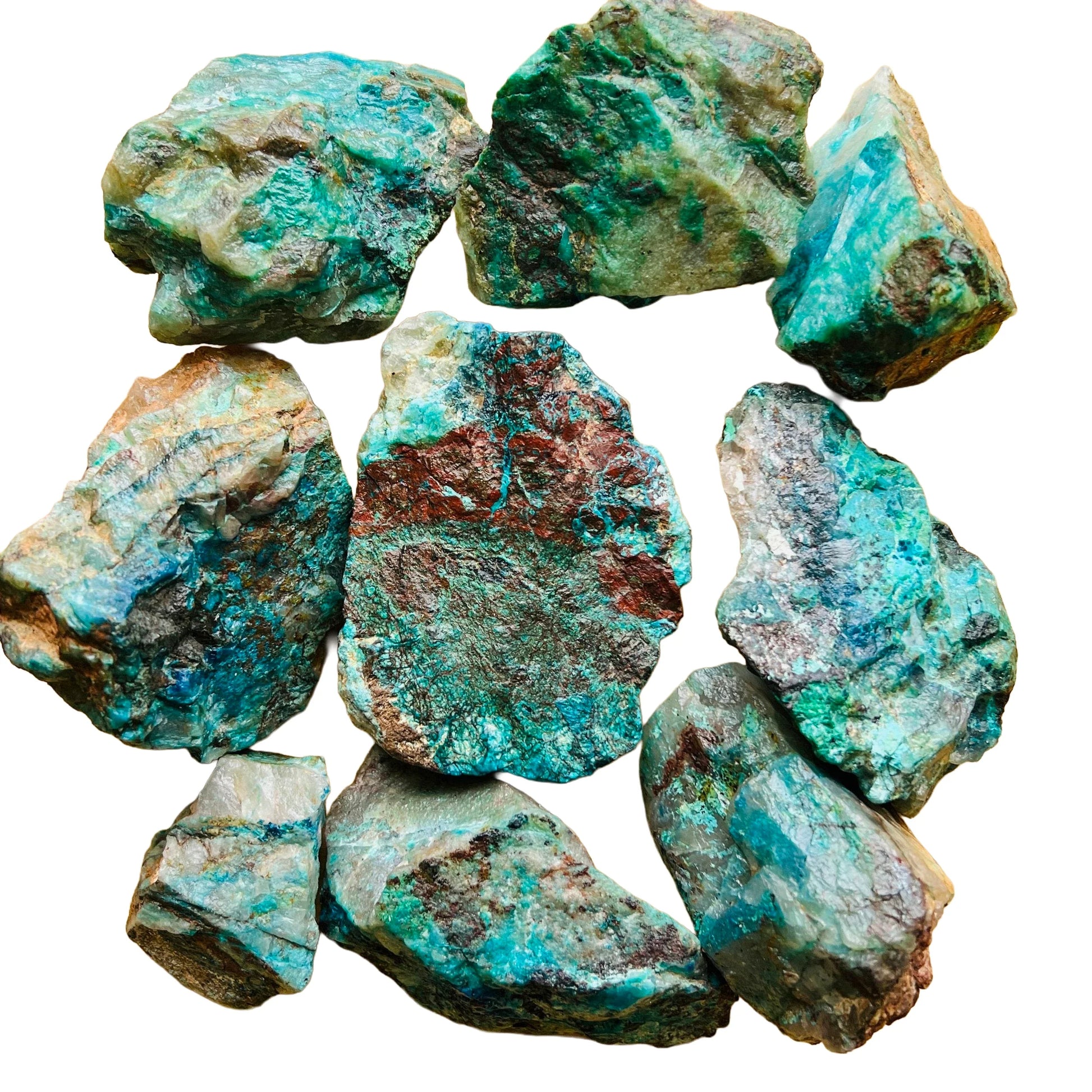 Full profile of Grade A Chrysocolla raw ready to ship from Beyond Bohemian