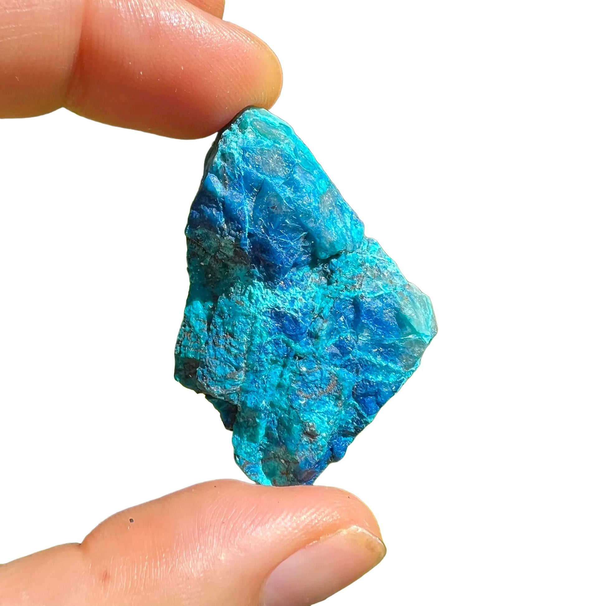 Full profile of Grade A Chrysocolla raw ready to ship from Beyond Bohemian