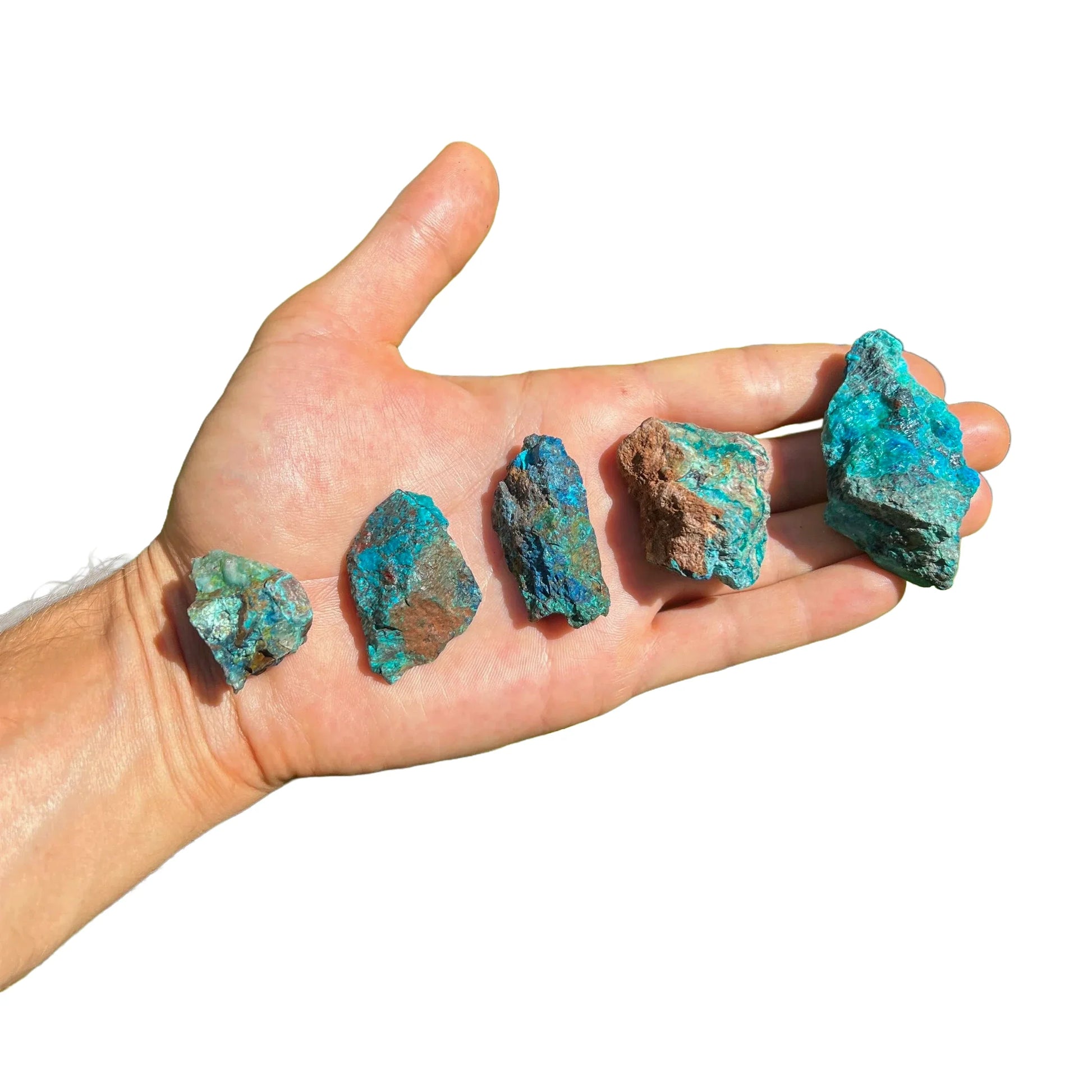Full profile of Grade A Chrysocolla raw ready to ship from Beyond Bohemian
