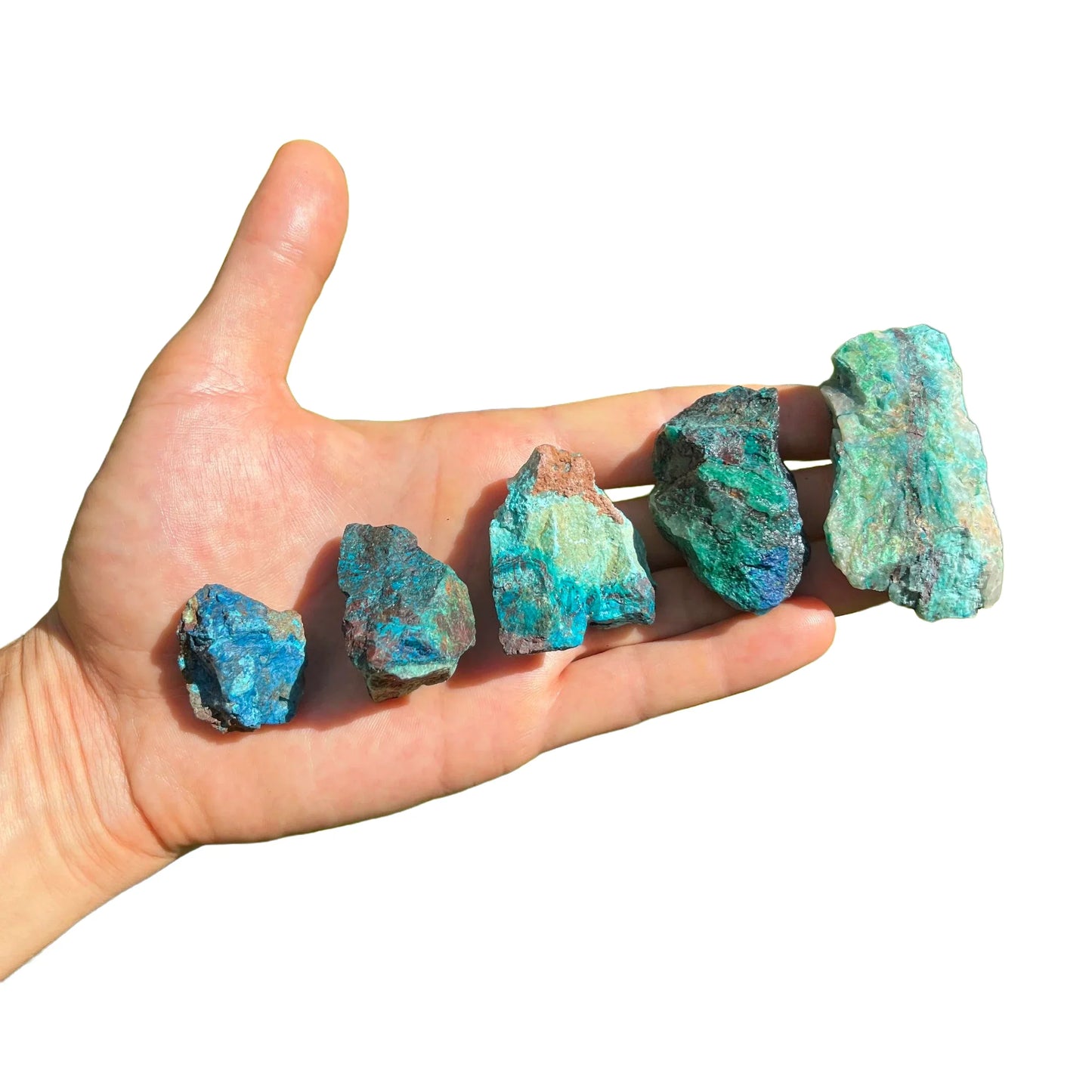 Full profile of Grade A Chrysocolla raw ready to ship from Beyond Bohemian