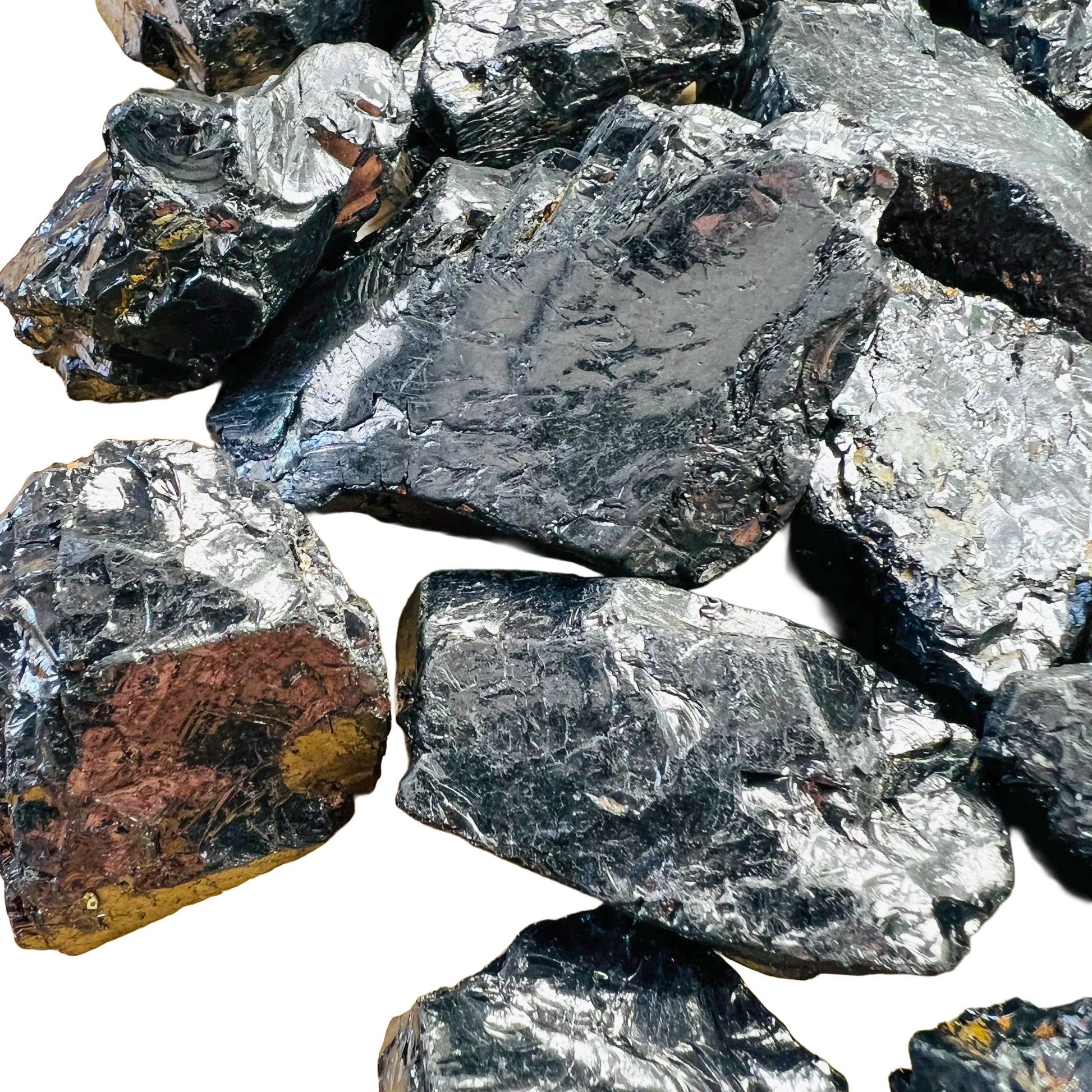 Top angle of Shungite raw stone, showing characteristic color.