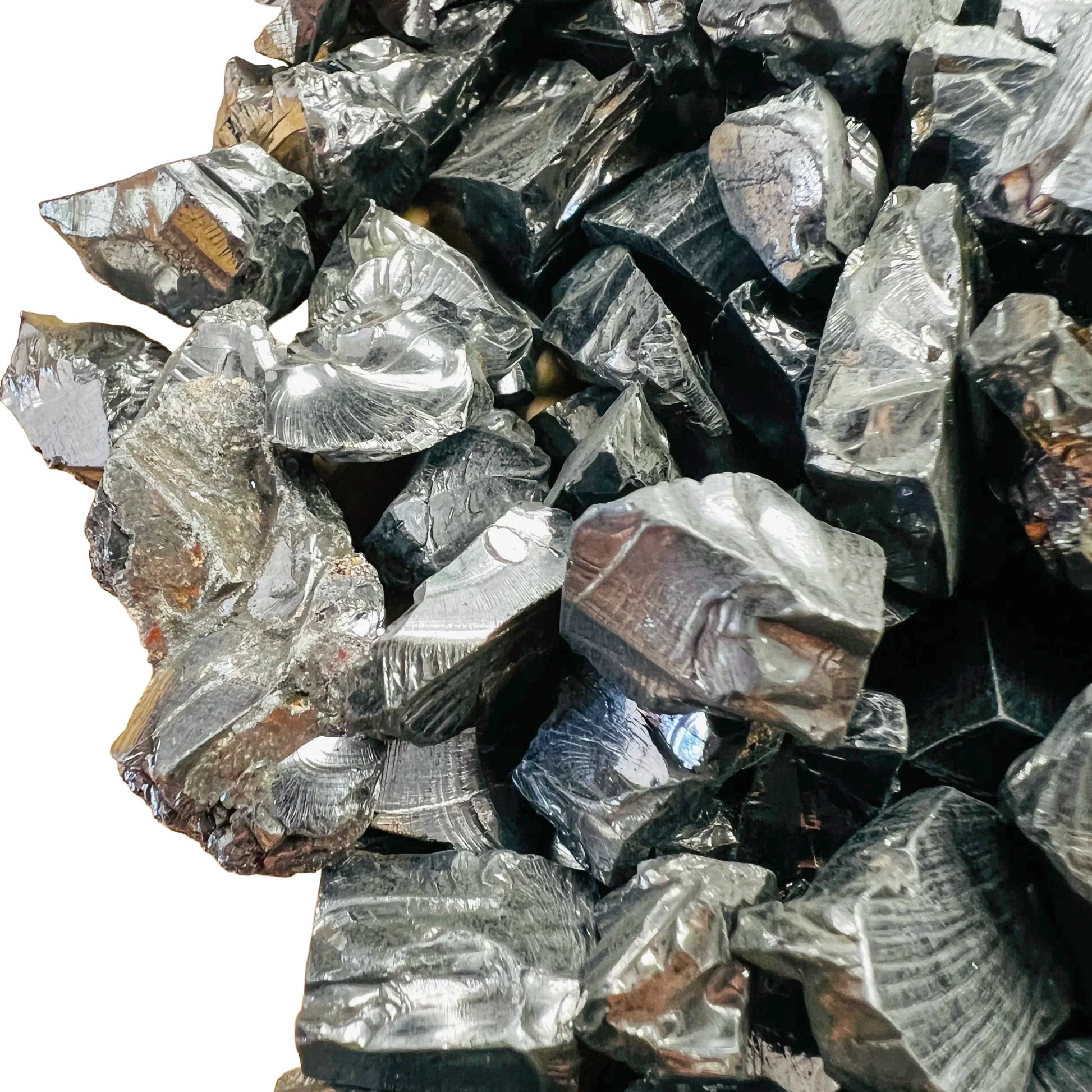 Profile shot of Shungite raw stone, showing natural patina, sourced from Republic of Karélia, Russia.