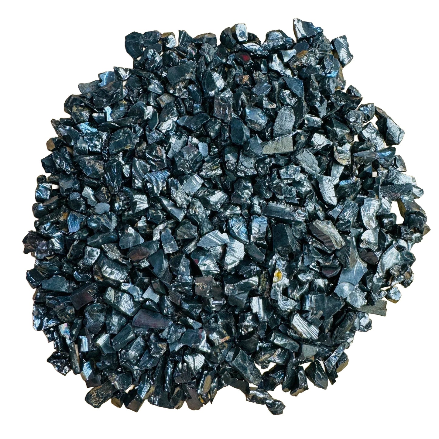 Up-close view of black Shungite raw stone, often kept for Protection.