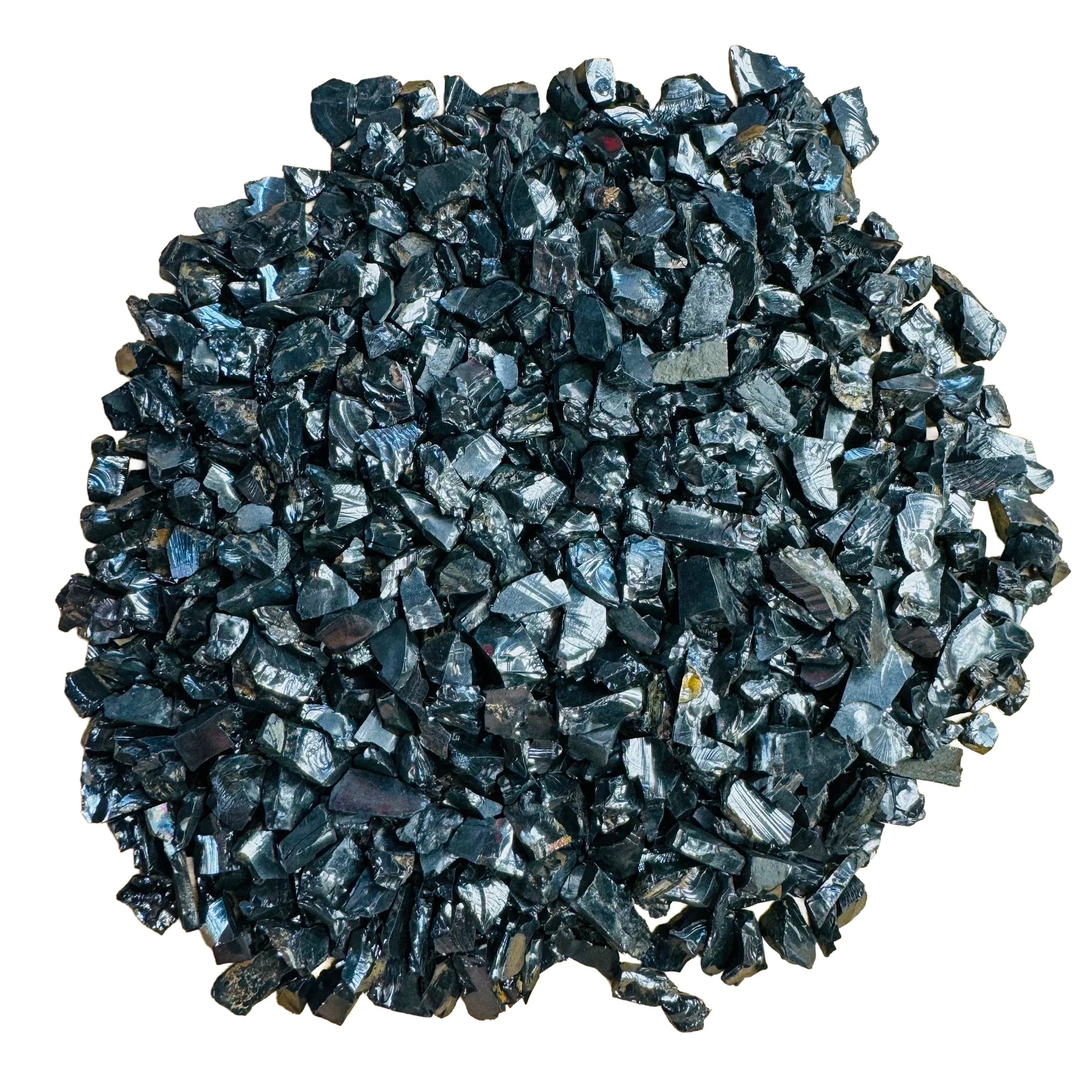 Up-close view of black Shungite raw stone, often kept for Protection.