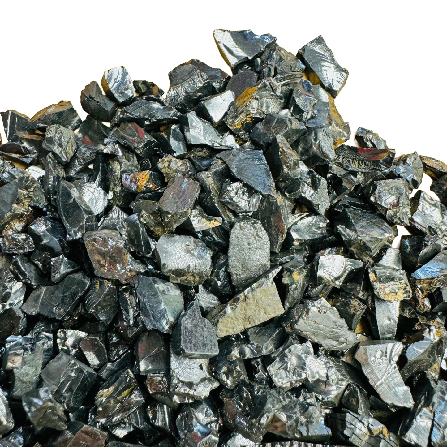 Overhead view of Shungite raw stone, traditionally used for Protection.