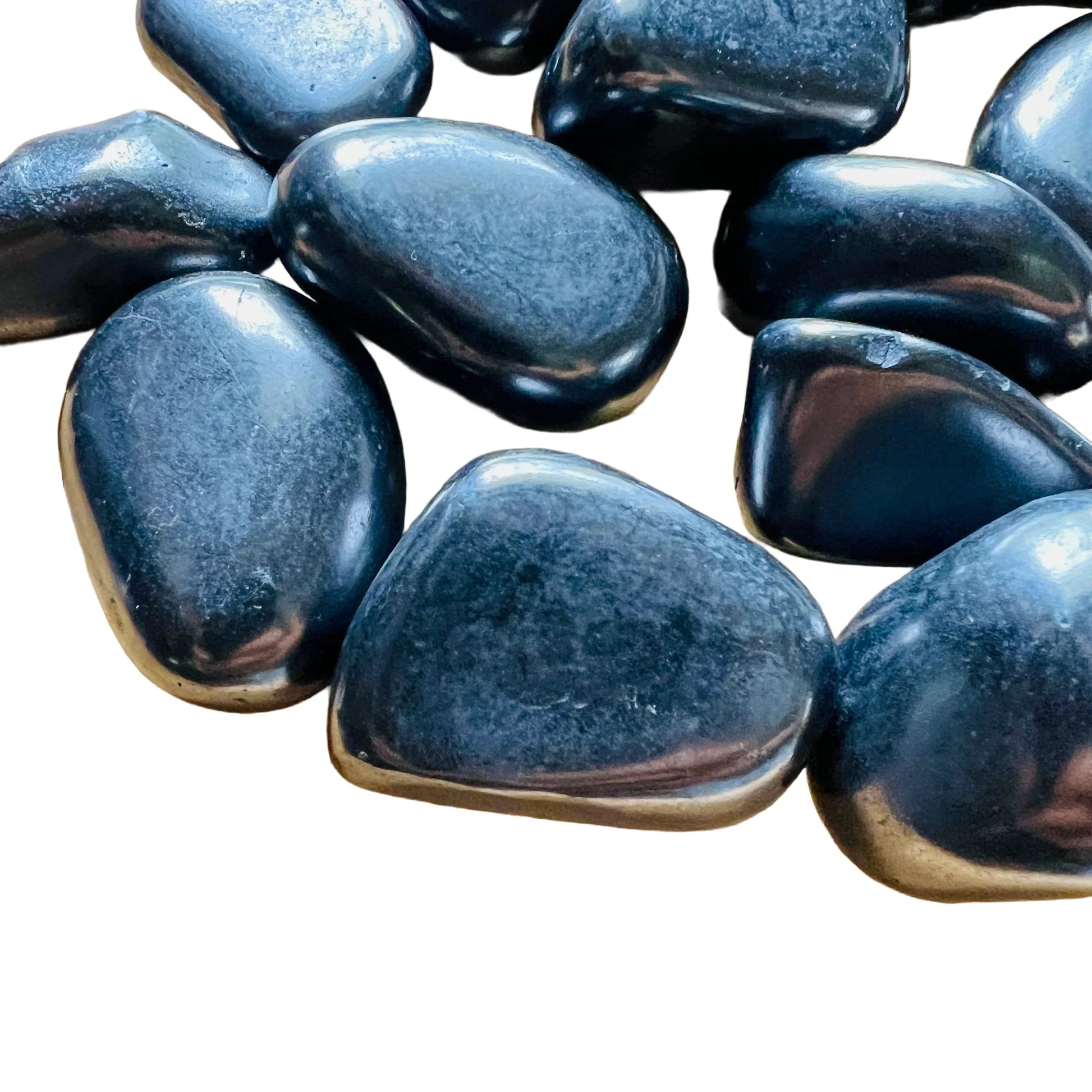 Profile shot of Shungite tumbled stone, from Russia.