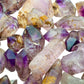 Underside detail of Smoky Amethyst raw point, hand-selected from Masvingo, Zimbabwe.