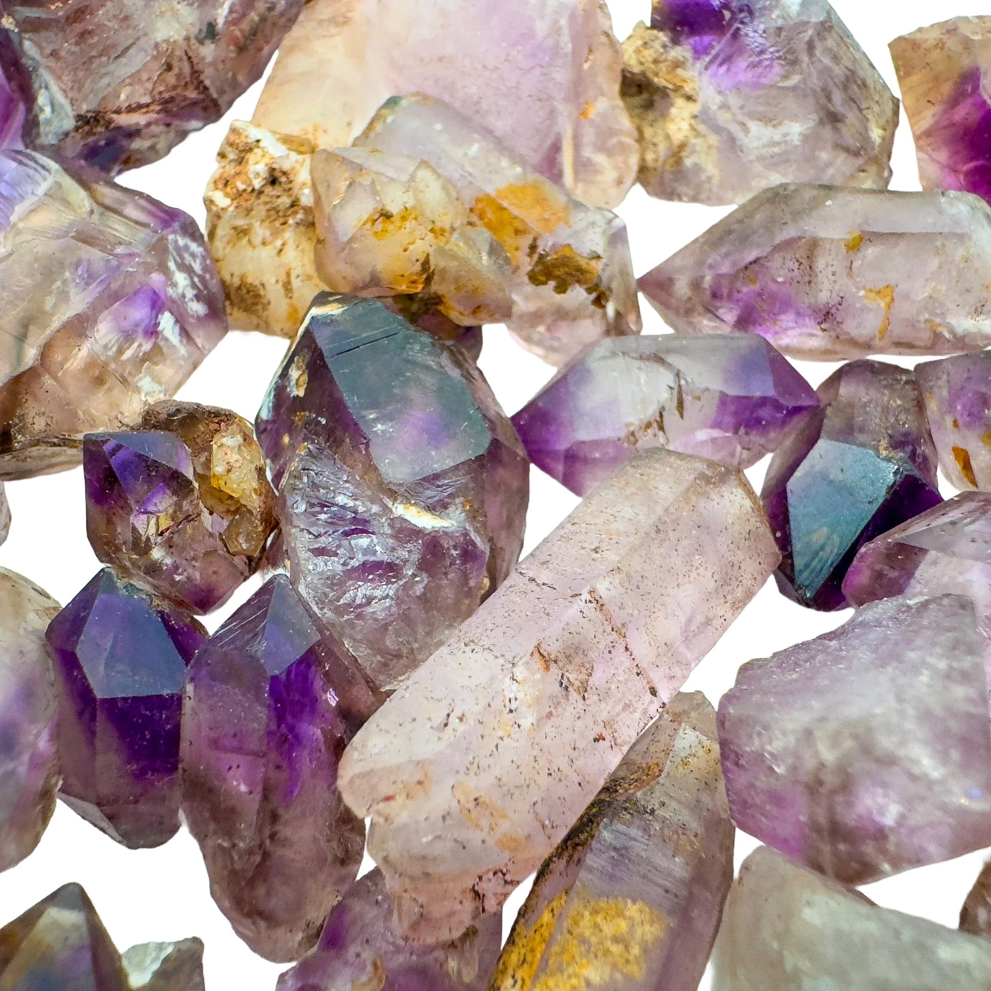 Underside detail of Smoky Amethyst raw point, hand-selected from Masvingo, Zimbabwe.
