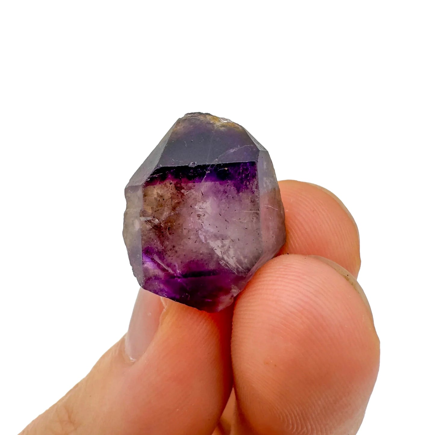 Back view of Grade A Smoky Amethyst point showing natural surface