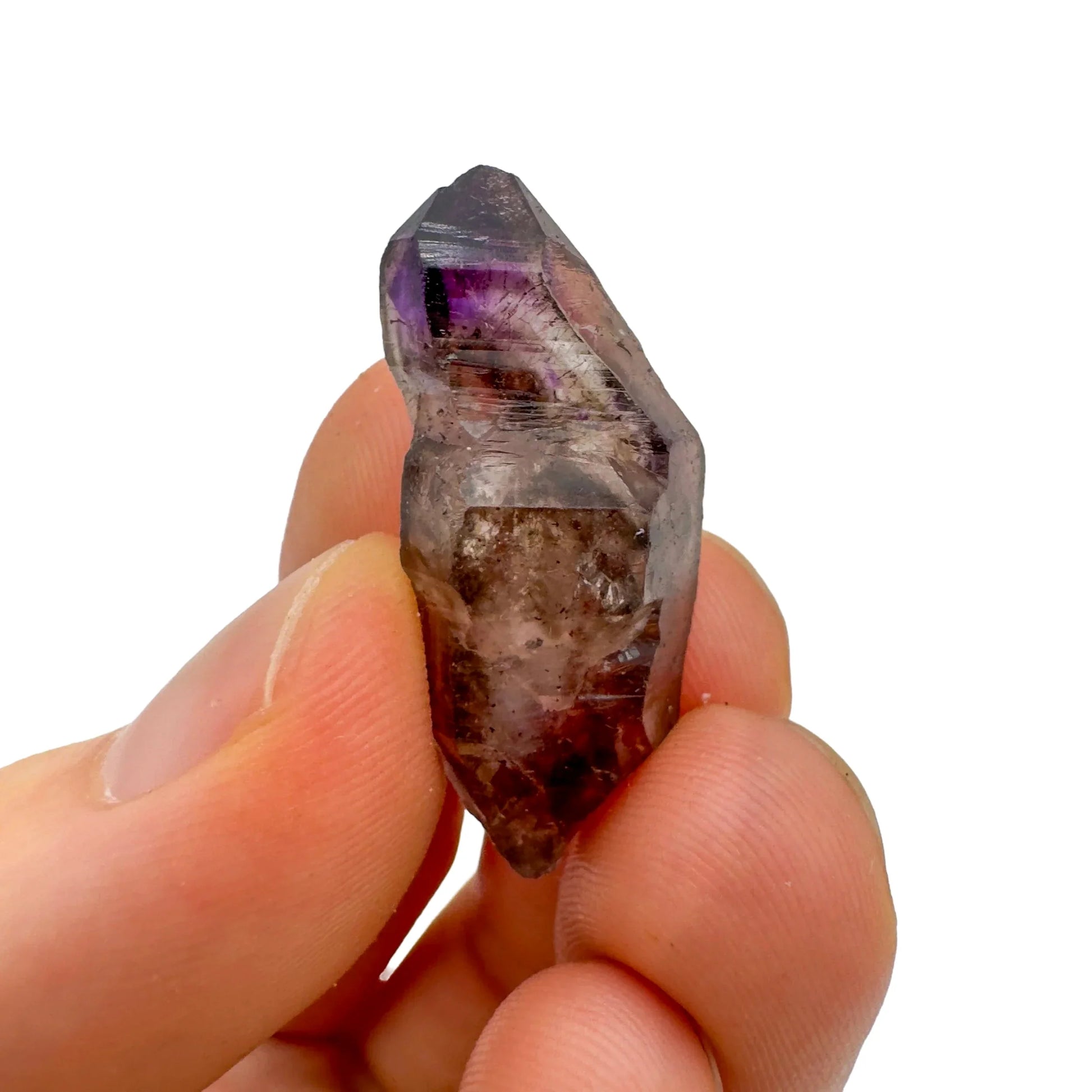 Full profile of Grade A Smoky Amethyst point ready to ship from Beyond Bohemian