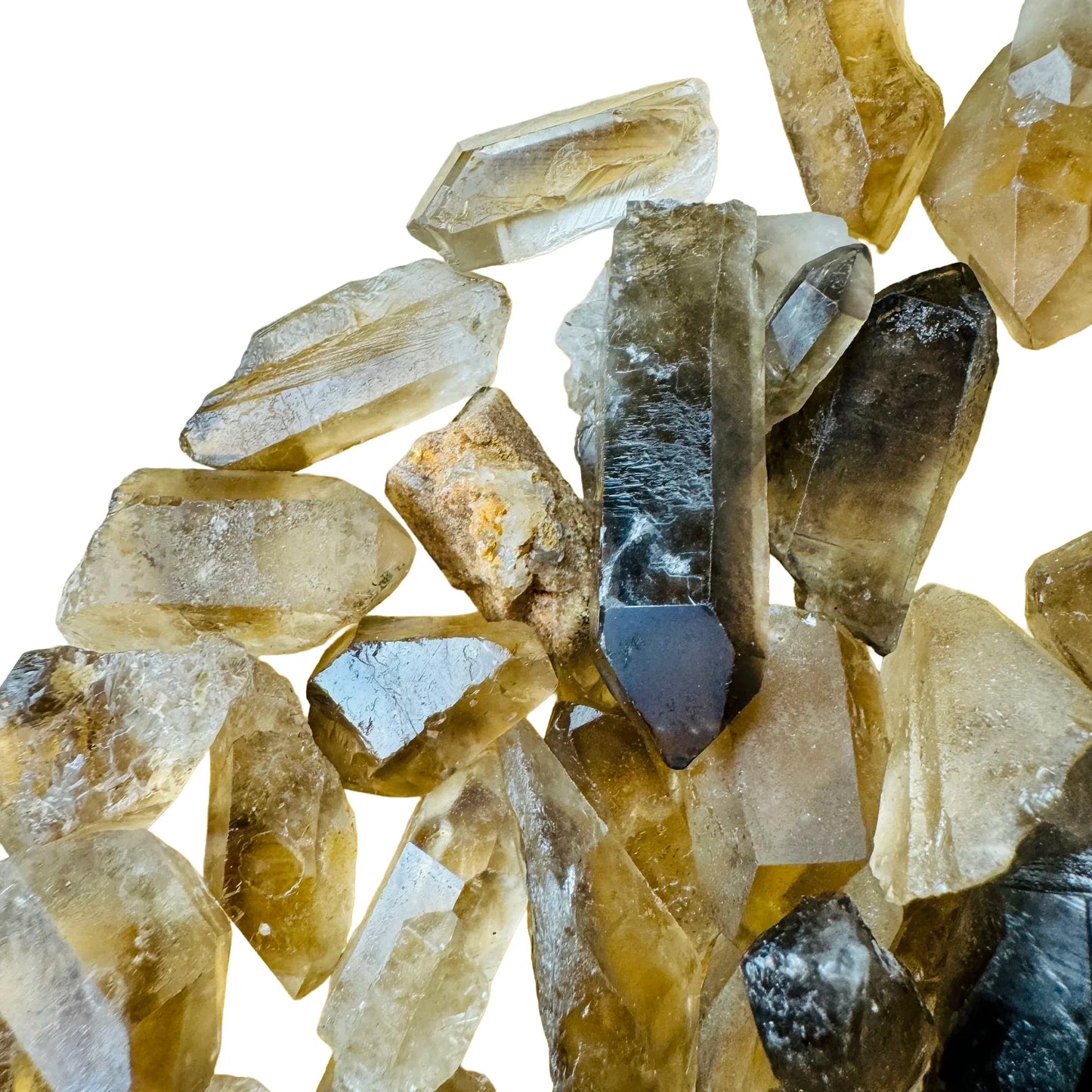 Looking down on Smoky Quartz raw point, showing open form.