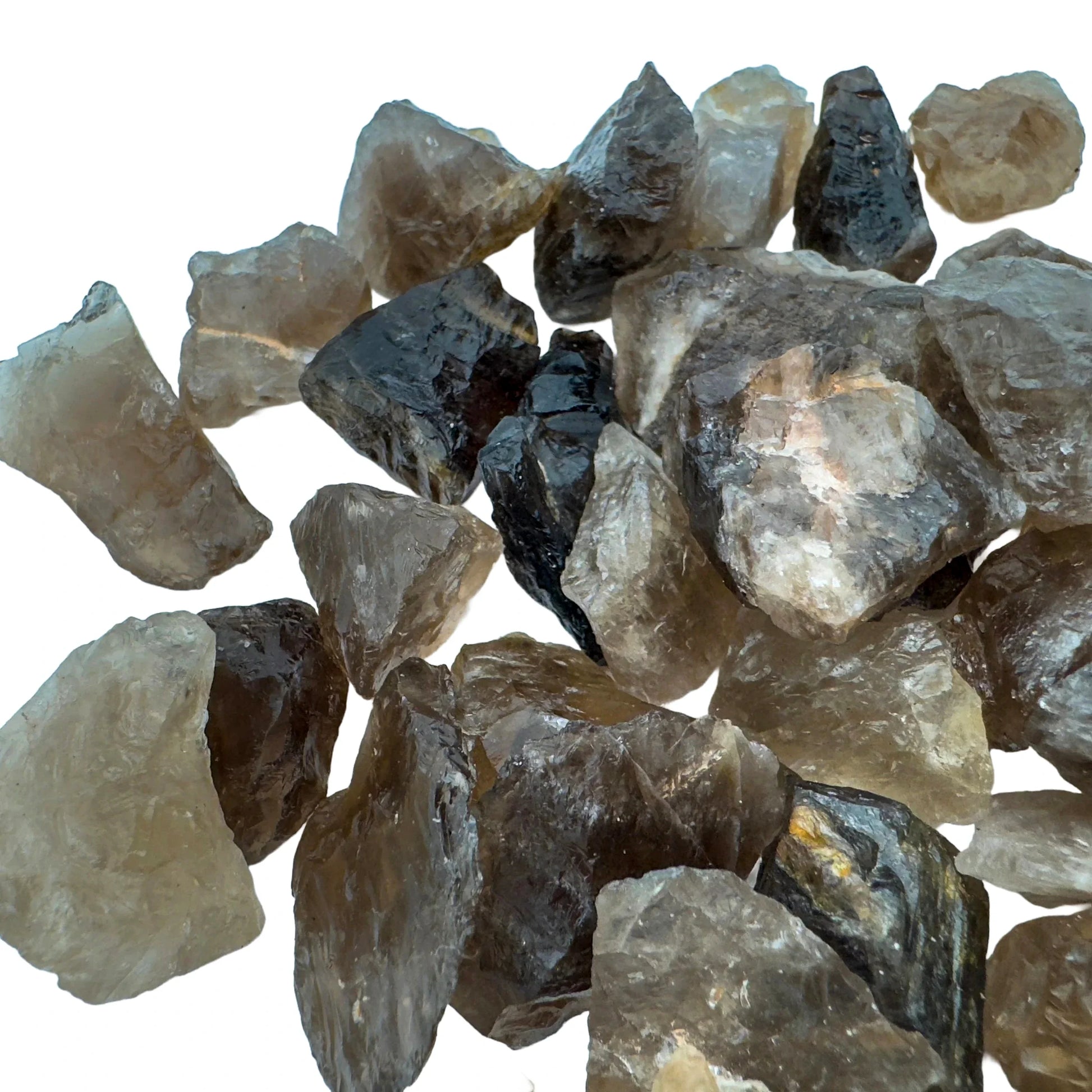 Back view of Smoky Quartz raw stone, sourced from Alaotra-Mangoro, Madagascar.