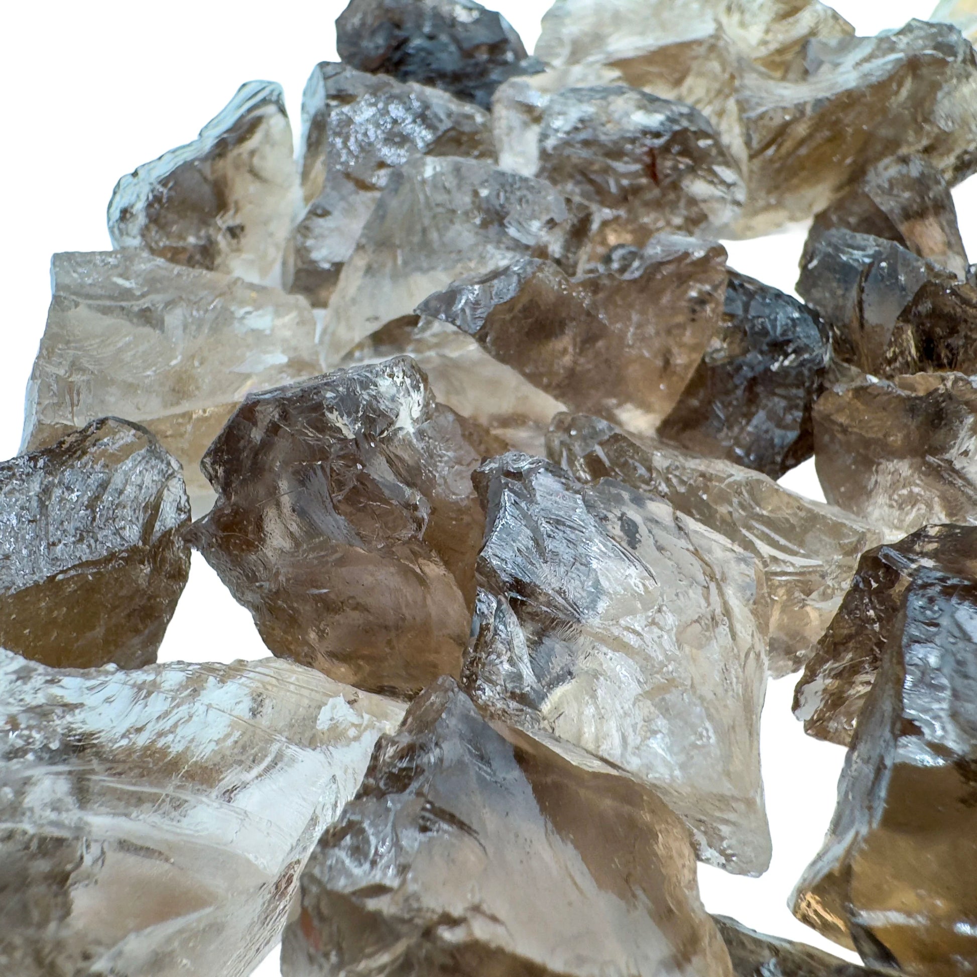 Smoky Quartz raw crystals Brazil AA grade close-up