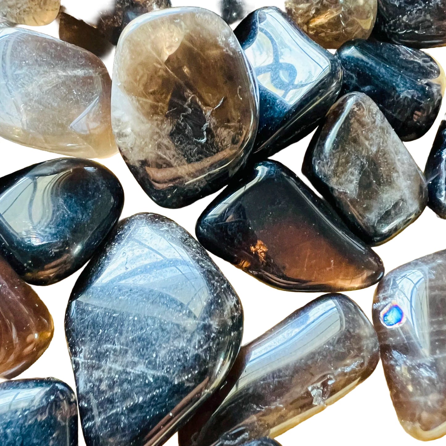 Plan view of Smoky Quartz tumbled stone, drawn on for Grounding.