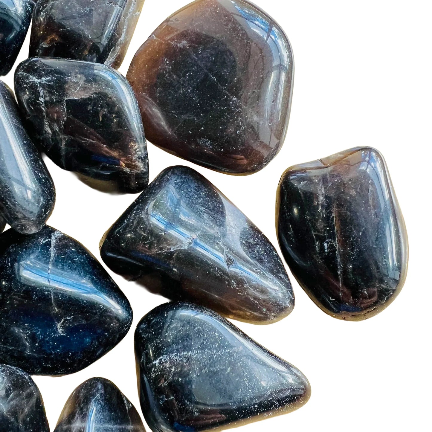 Reverse side of Smoky Quartz tumbled stone, sourced from Madagascar, showing natural texture.