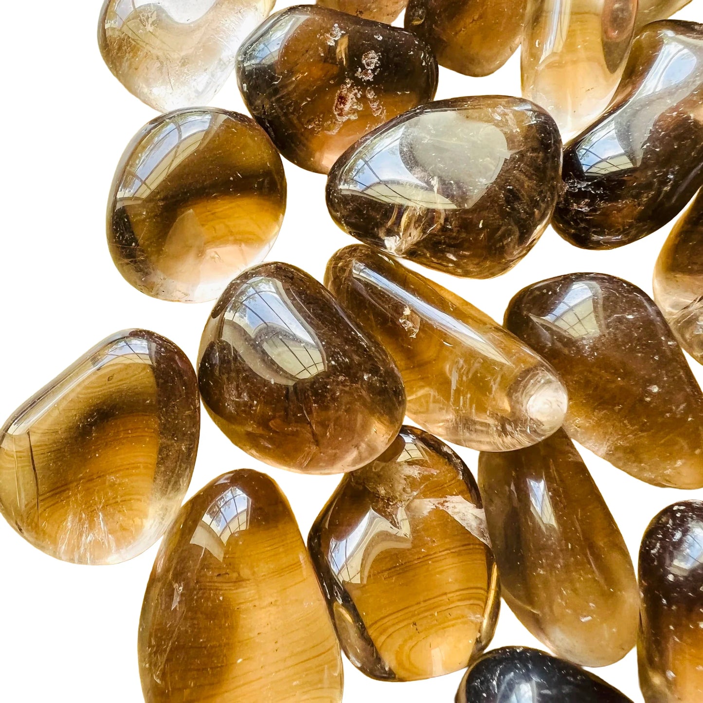 Back view of Grade AAA Smoky Quartz tumbled stone showing natural surface