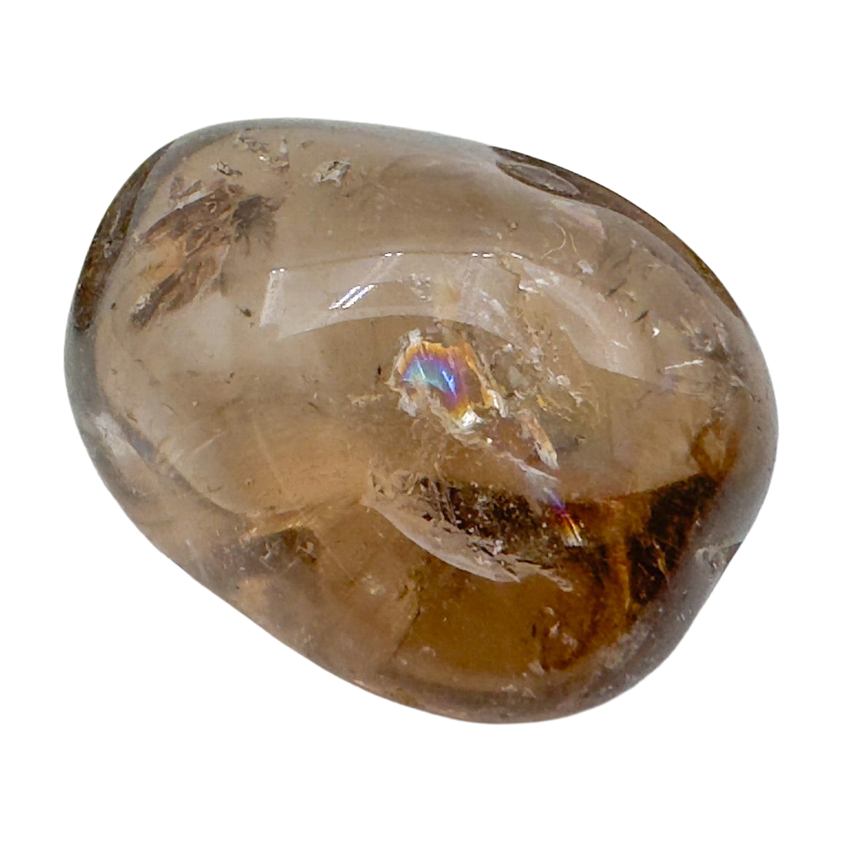 Smoky Quartz Tumbled Stones, AAA Grade, Brazil: one representative stone on a white background