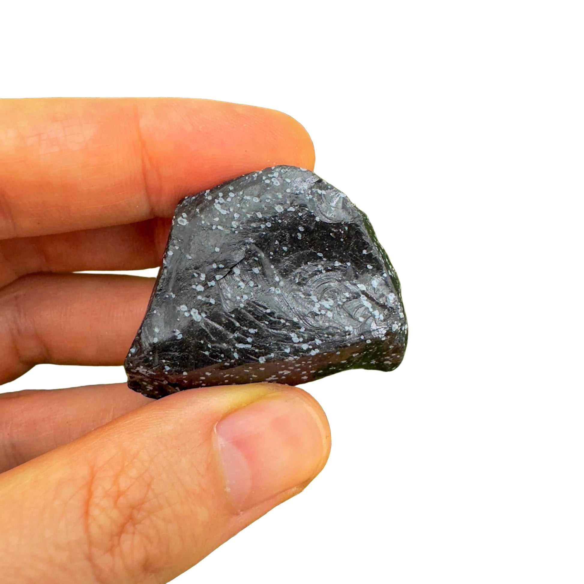 Full profile of Grade AA Snowflake Obsidian raw ready to ship from Beyond Bohemian