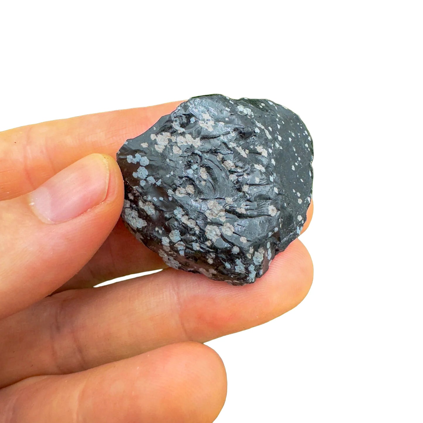 Full profile of Grade AA Snowflake Obsidian raw ready to ship from Beyond Bohemian