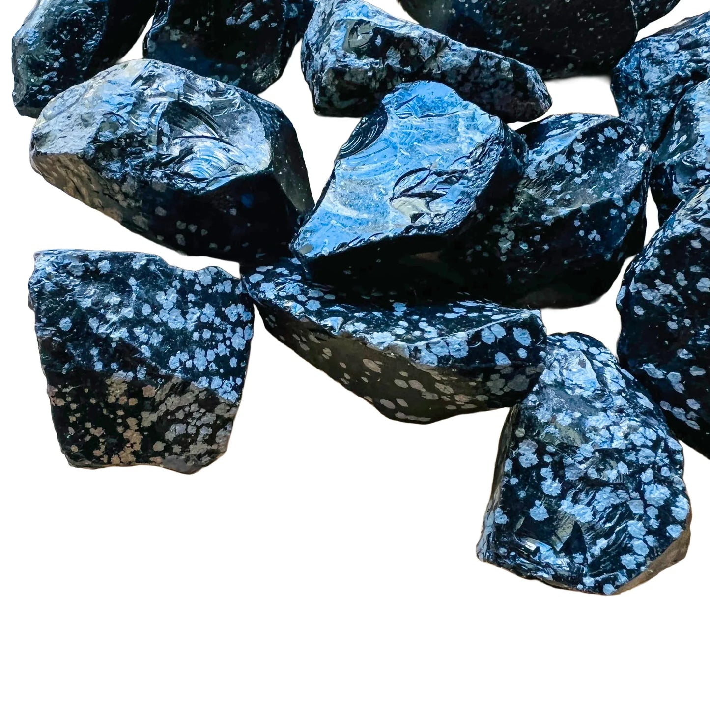 Full profile of Grade AA Snowflake Obsidian raw ready to ship from Beyond Bohemian