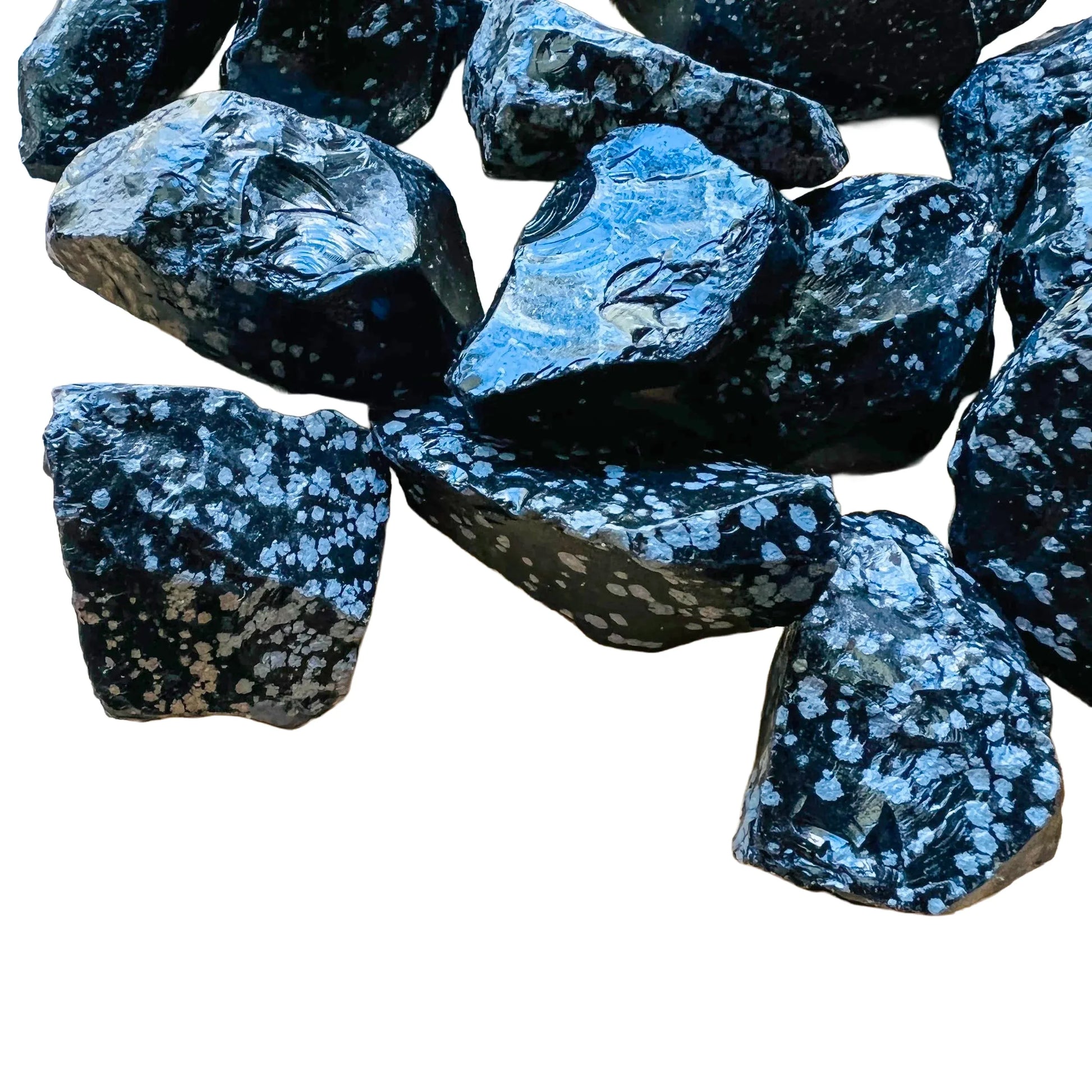 Full profile of Grade AA Snowflake Obsidian raw ready to ship from Beyond Bohemian