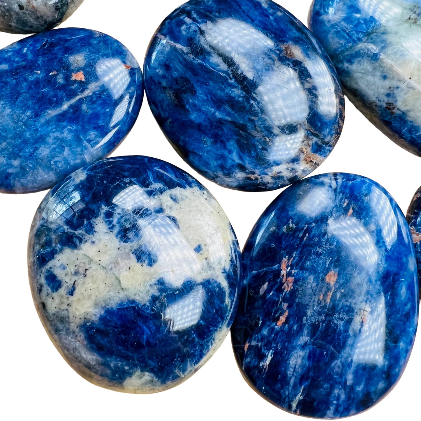 Texture-level view of Sodalite palm stone, carried for Focus, showing characteristic color.