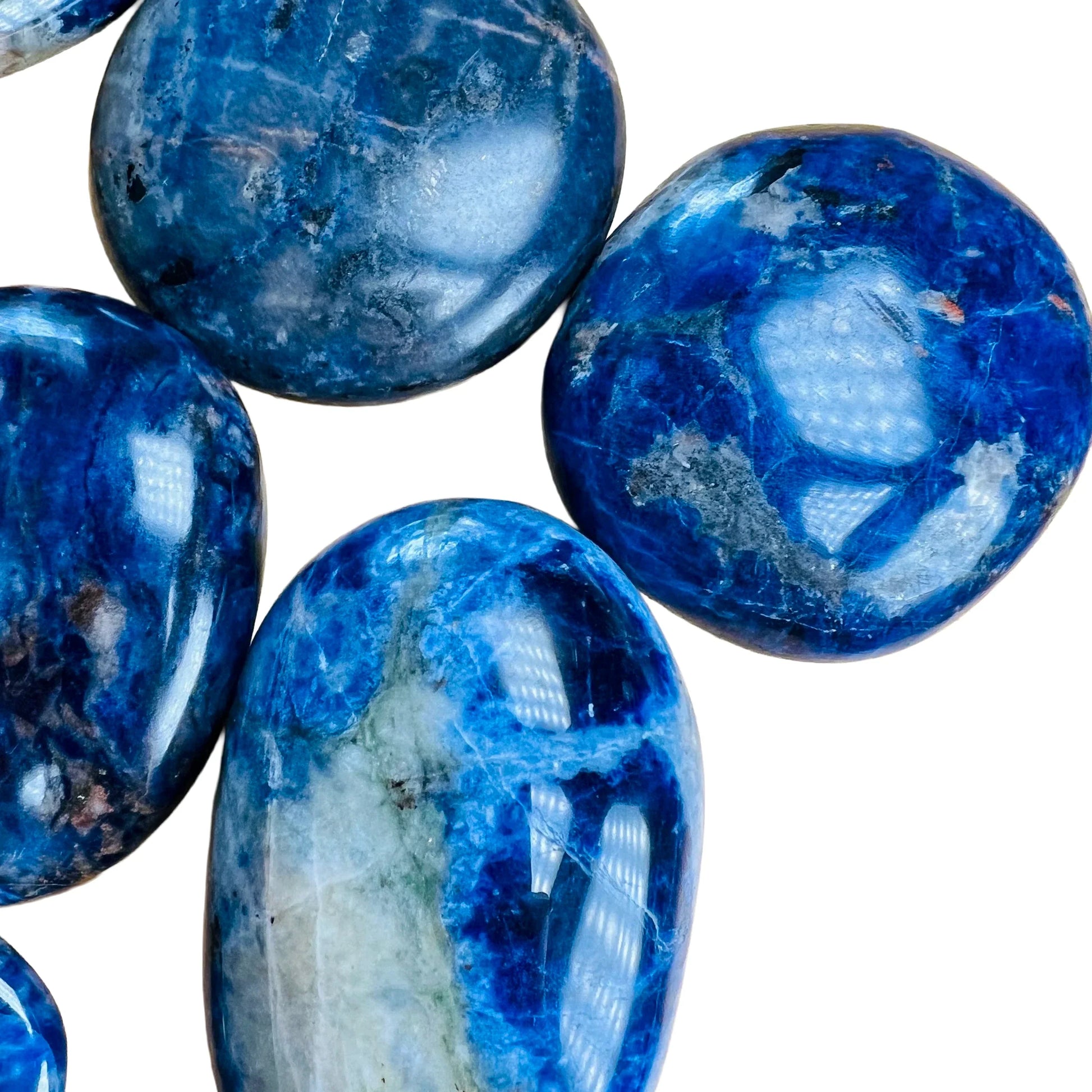 Plan view of Sodalite palm stone, showing characteristic finish.
