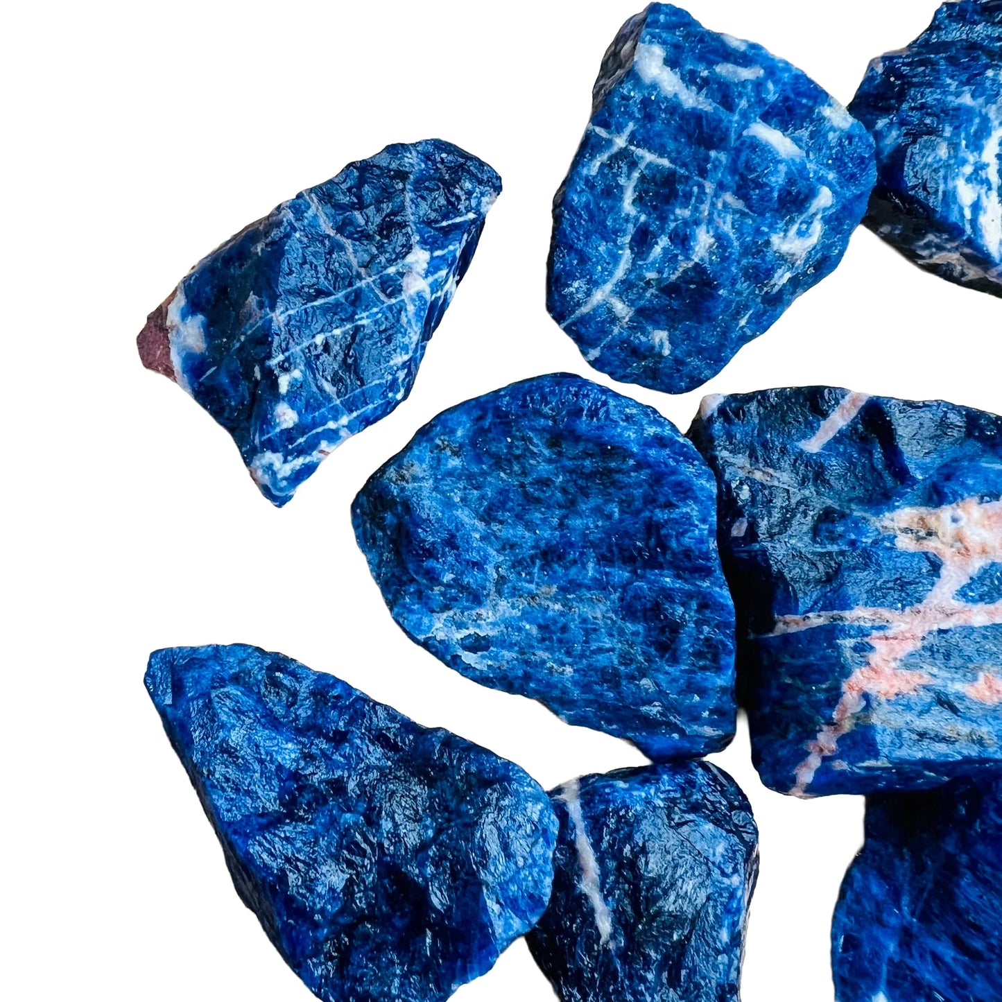 Color detail of Sodalite raw stone, showing open form.