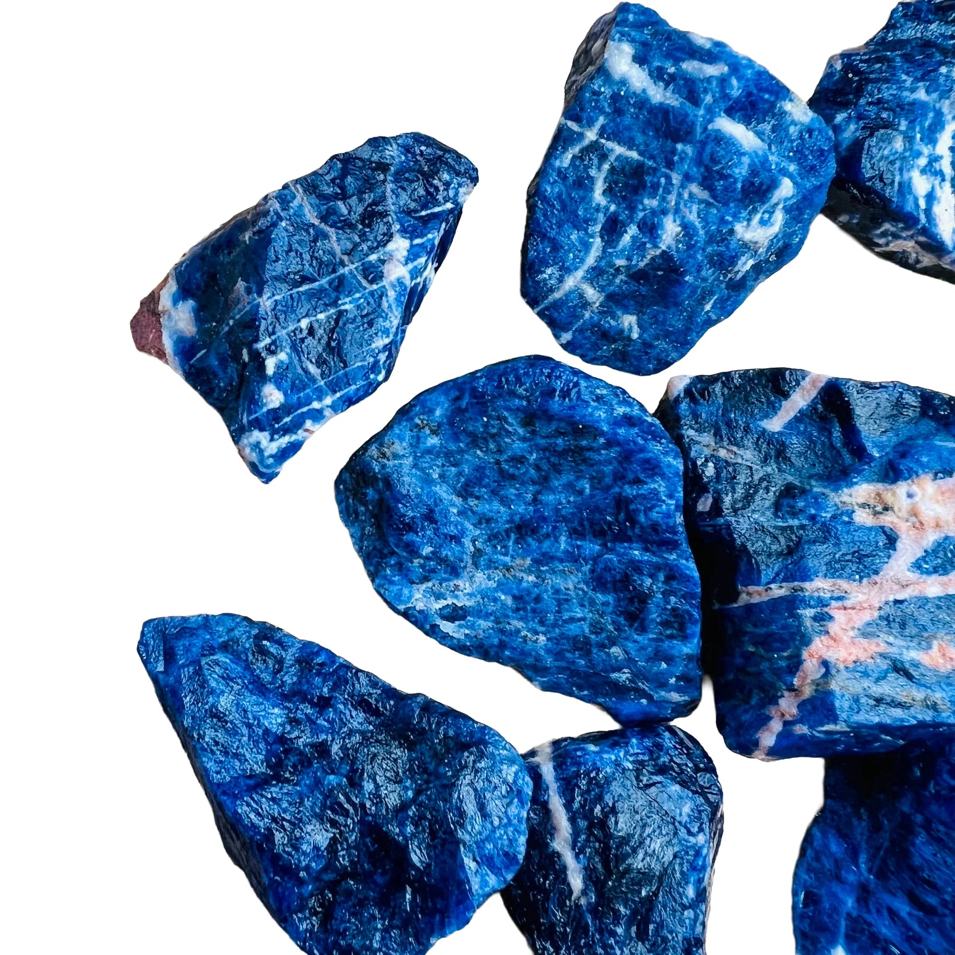 Color detail of Sodalite raw stone, showing open form.