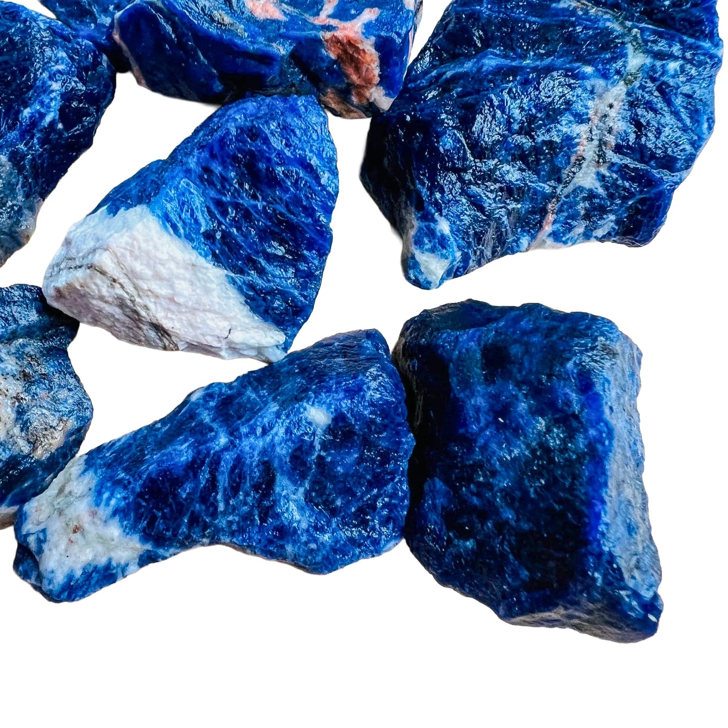 Aerial view of Sodalite raw stone, carried for Focus and Intuition, showing open form.