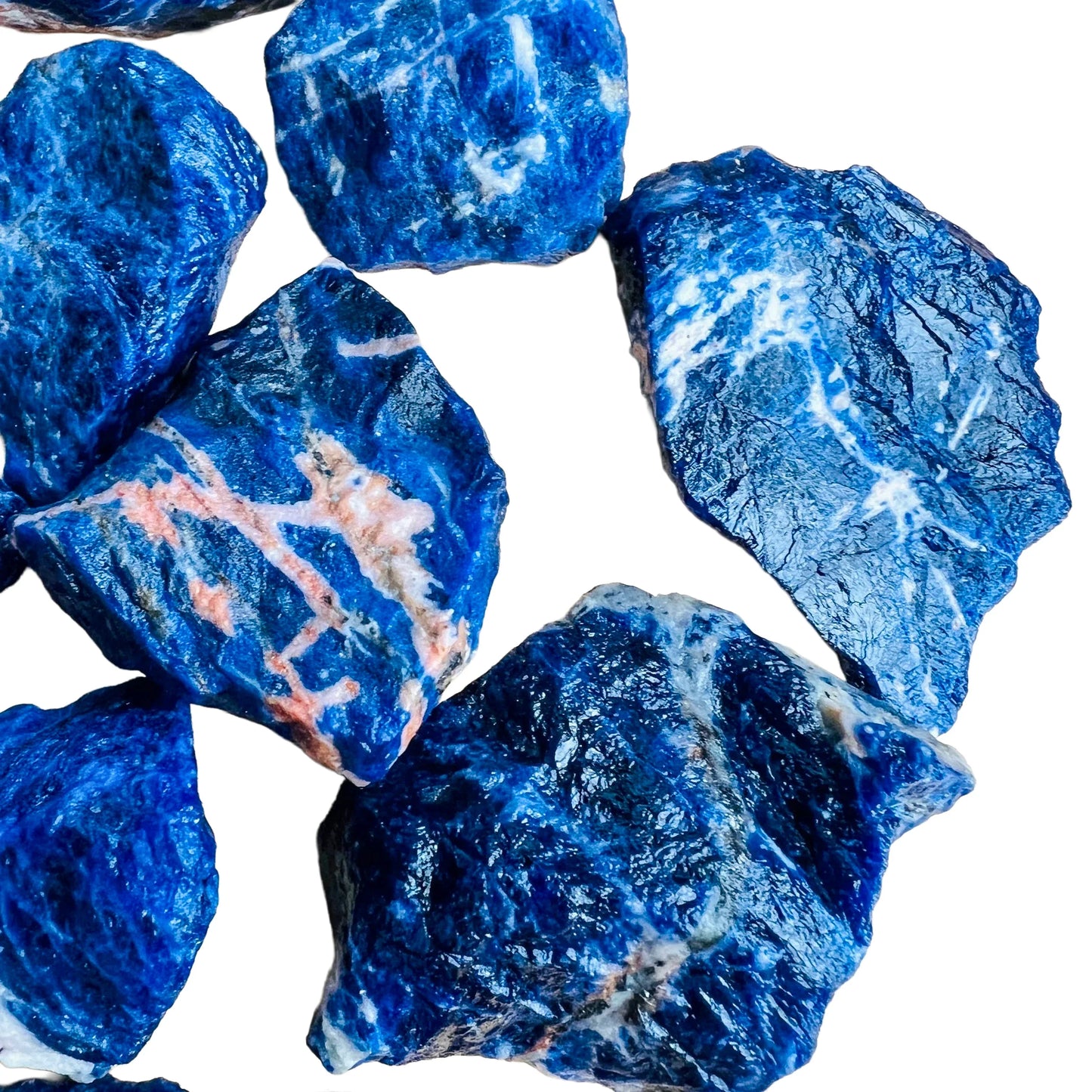 Back view of Sodalite raw stone, showing characteristic color, hand-selected from Kunene, Namibia.