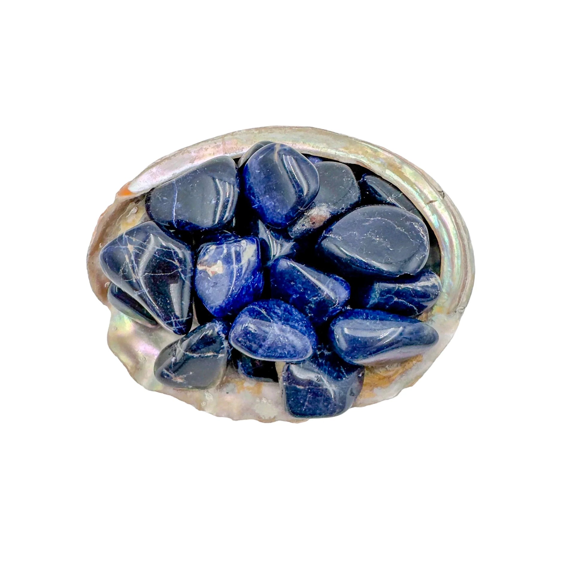 Surface detail of Sodalite tumbled stone, from Kunene, Namibia, often kept for Focus.