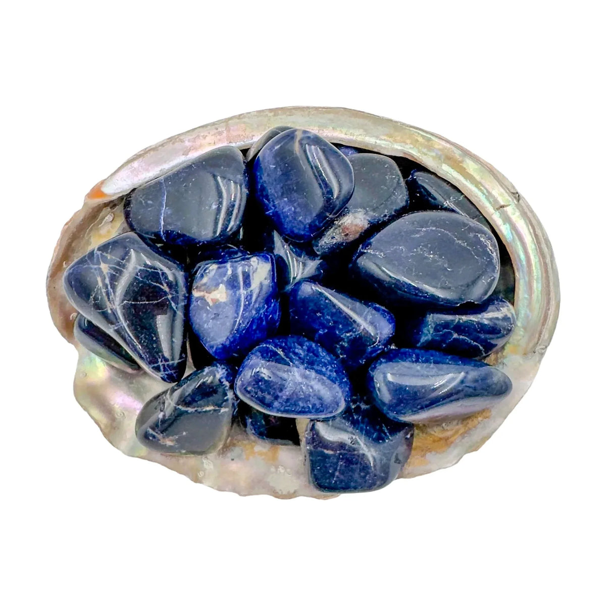 Surface detail of Sodalite tumbled stone, from Kunene, Namibia.
