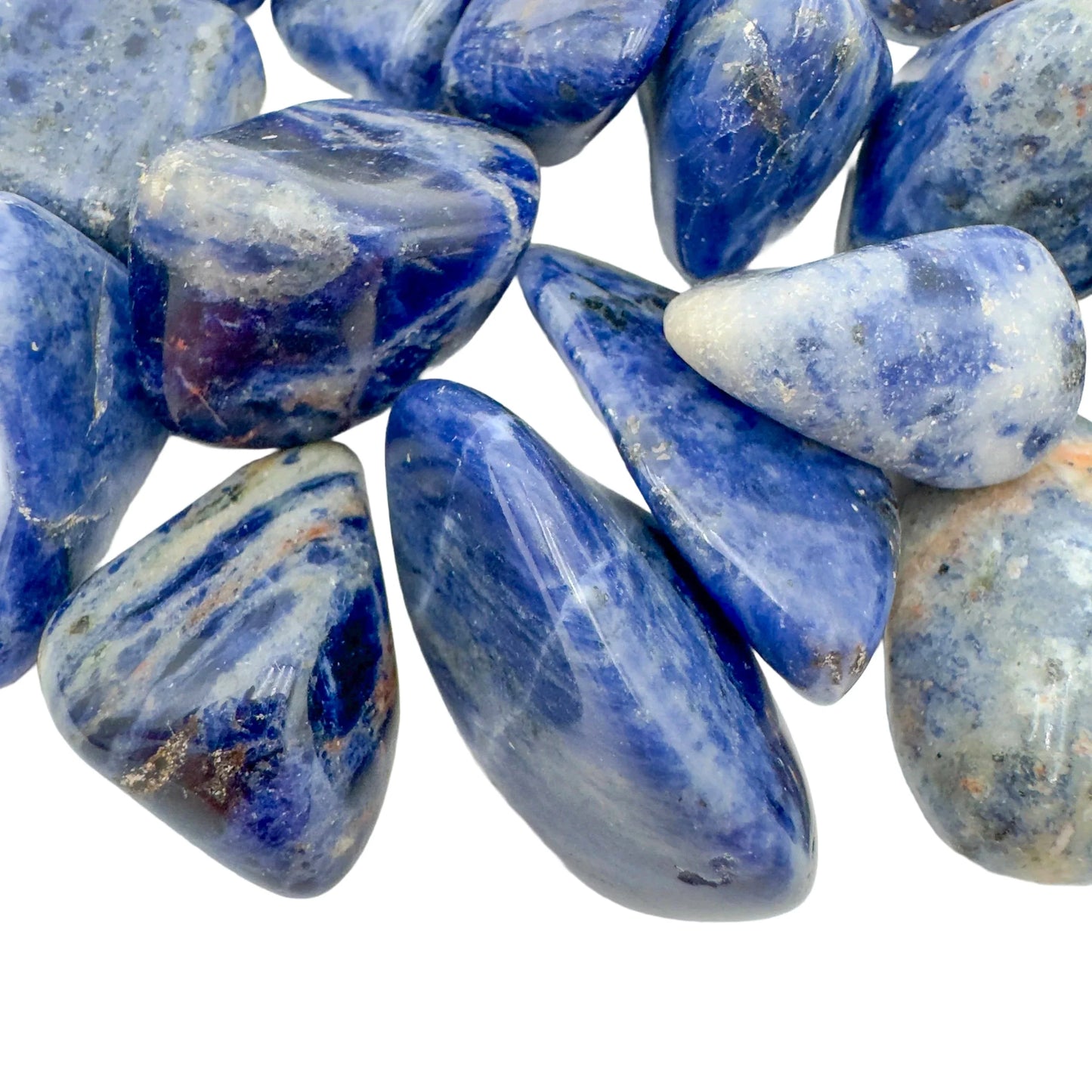 Bird's-eye view of Sodalite tumbled stone, from Kunene, Namibia.