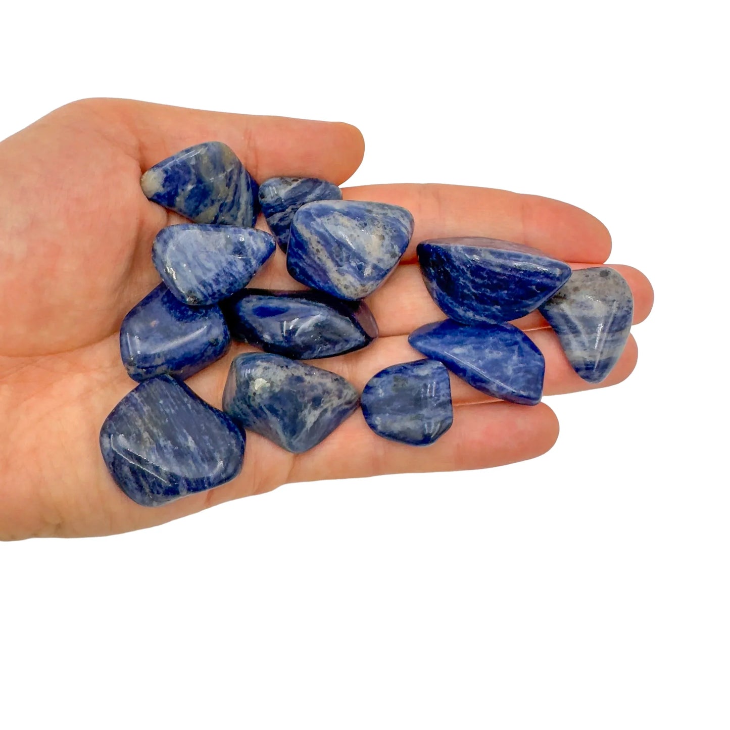 Back view of Grade A Sodalite tumbled stone showing natural surface