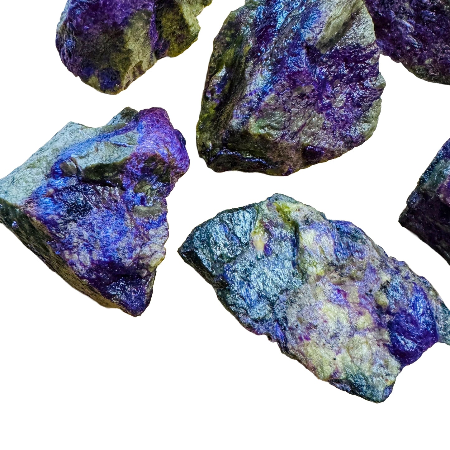 Side perspective of Stichtite raw stone, from Mpumalanga, South Africa, worked with for Emotional Healing.