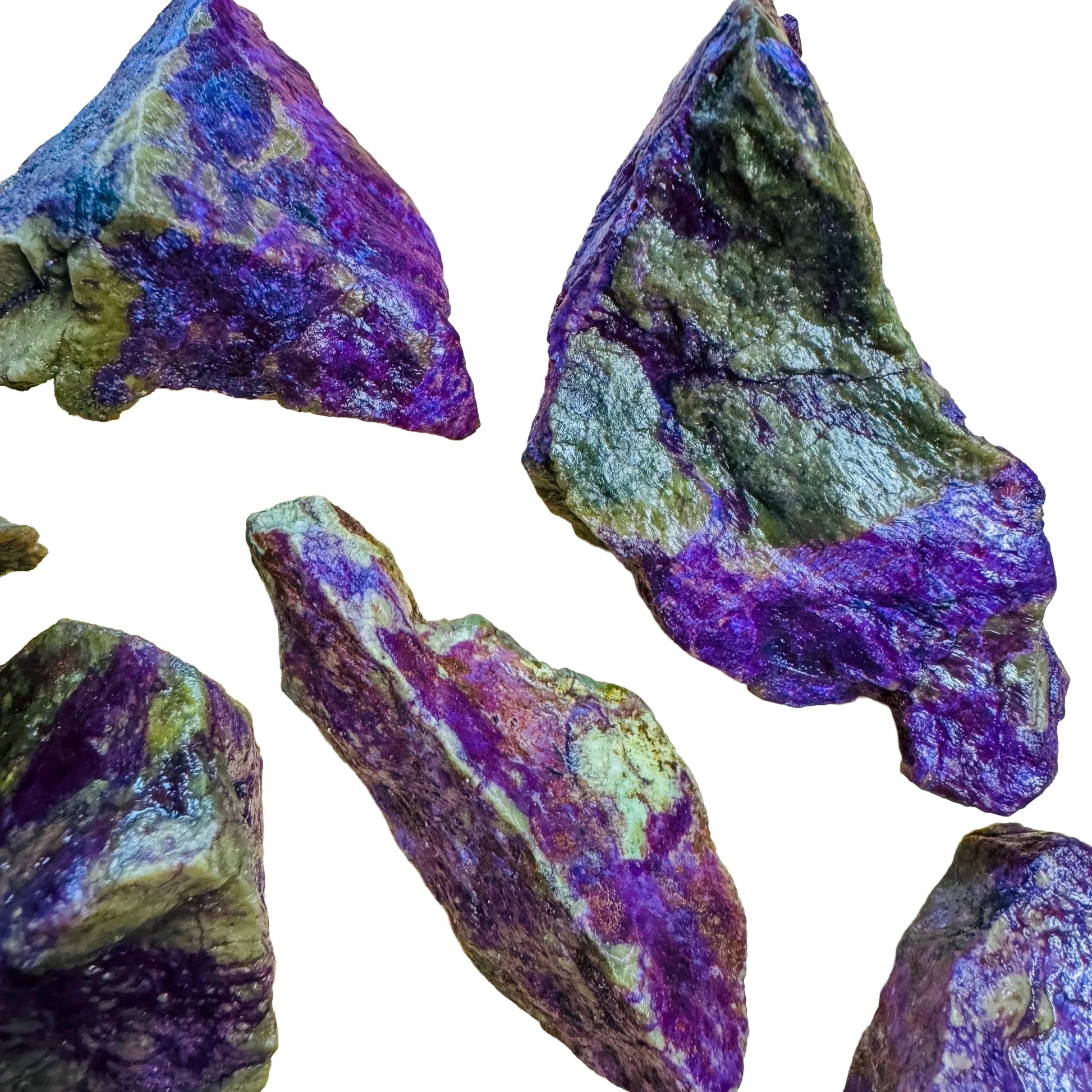 Top-side view of Stichtite raw stone, showing natural banding, kept near for Emotional Healing.