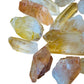 Plan view of Lemurian Quartz raw point, showing natural form.