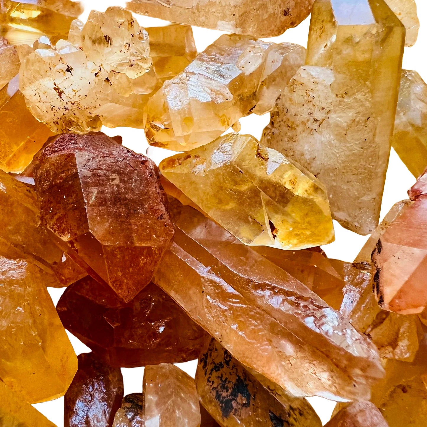 Back view of Grade AA Tangerine Quartz point showing natural surface