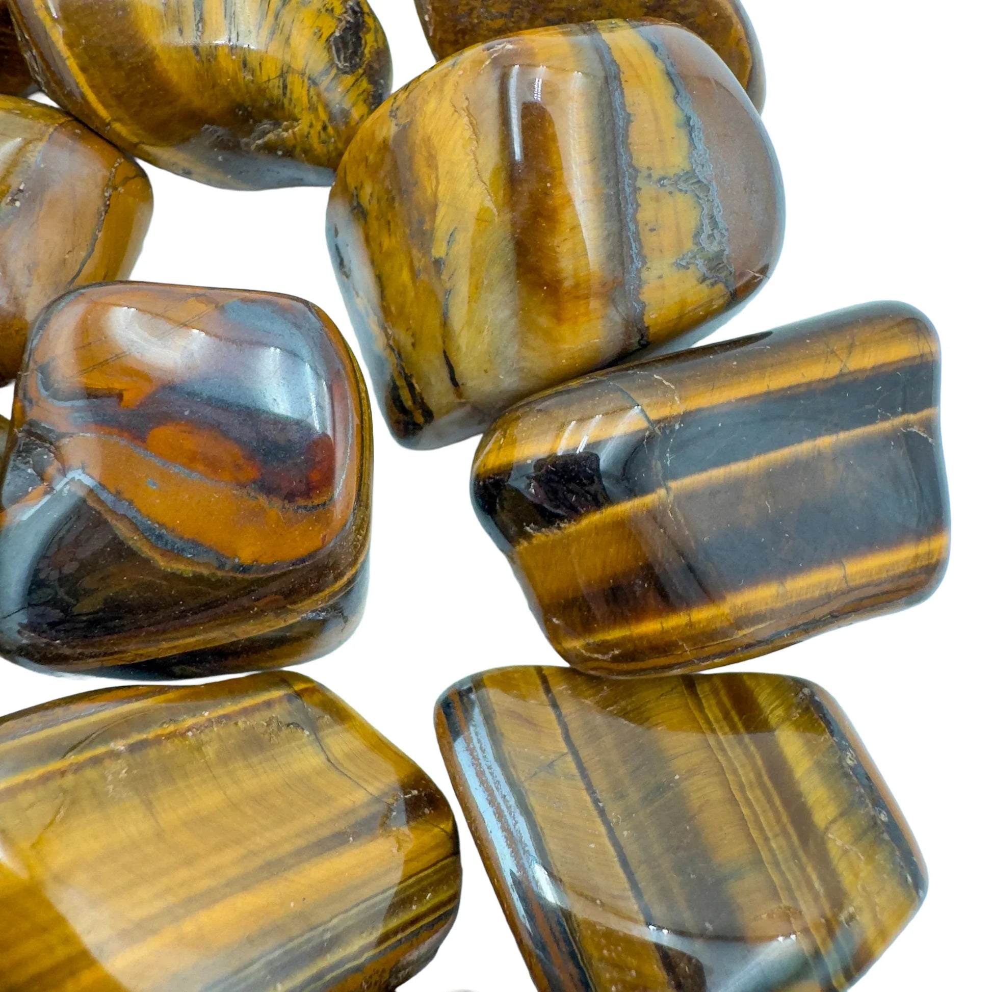 Opposite side of Tiger Eye tumbled stone, hand-selected from Northern Cape, South Africa, showing characteristic finish.