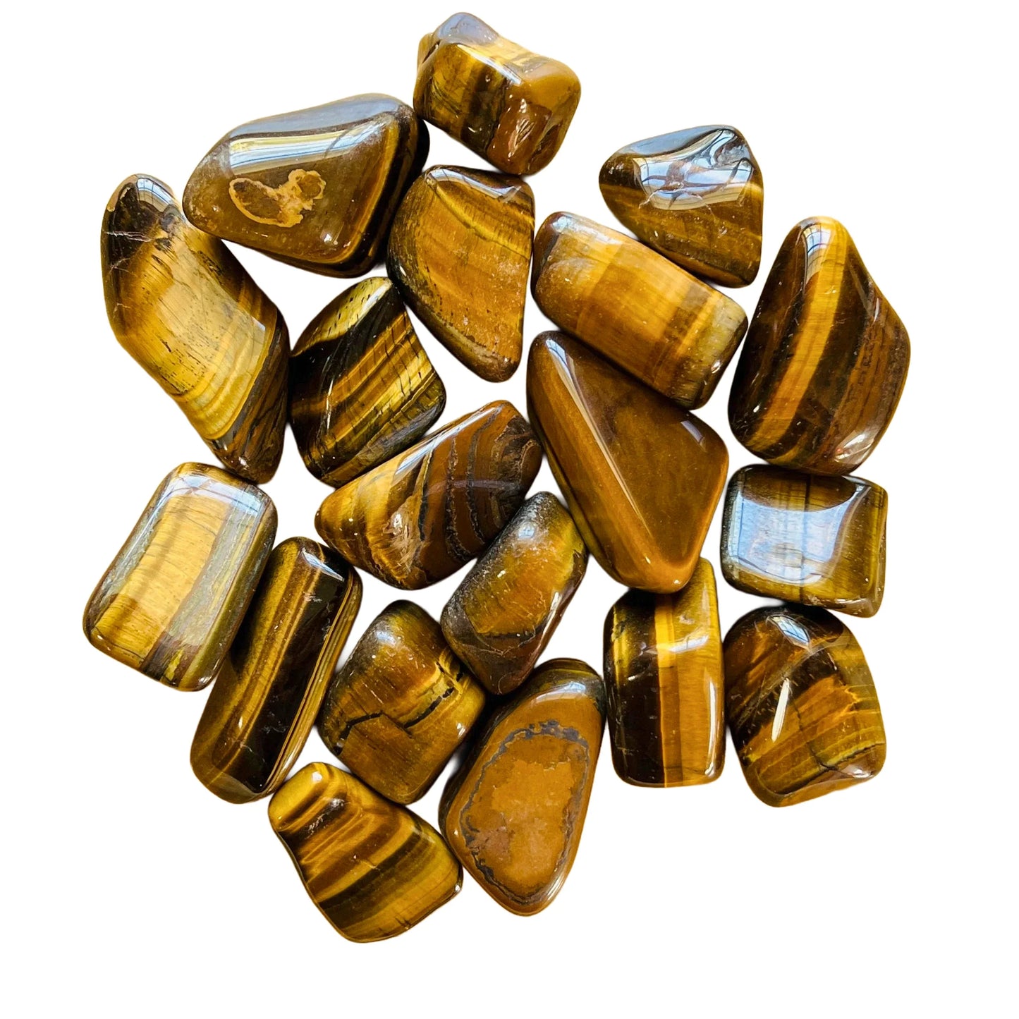 Back view of Grade A Tiger Eye tumbled stone showing natural surface