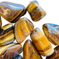 Full profile of Grade A Tiger Eye tumbled stone ready to ship from Beyond Bohemian