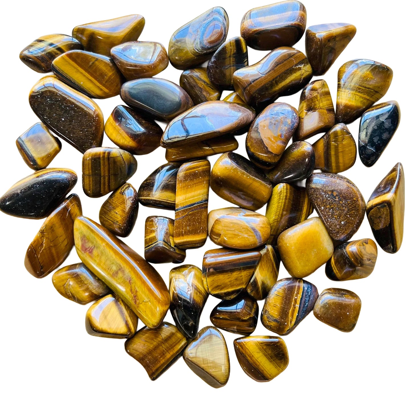 Back view of Grade A Tiger Eye tumbled stone showing natural surface