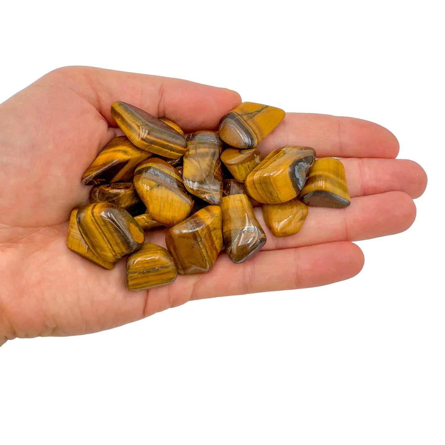Back view of Grade A Tiger Eye tumbled stone showing natural surface