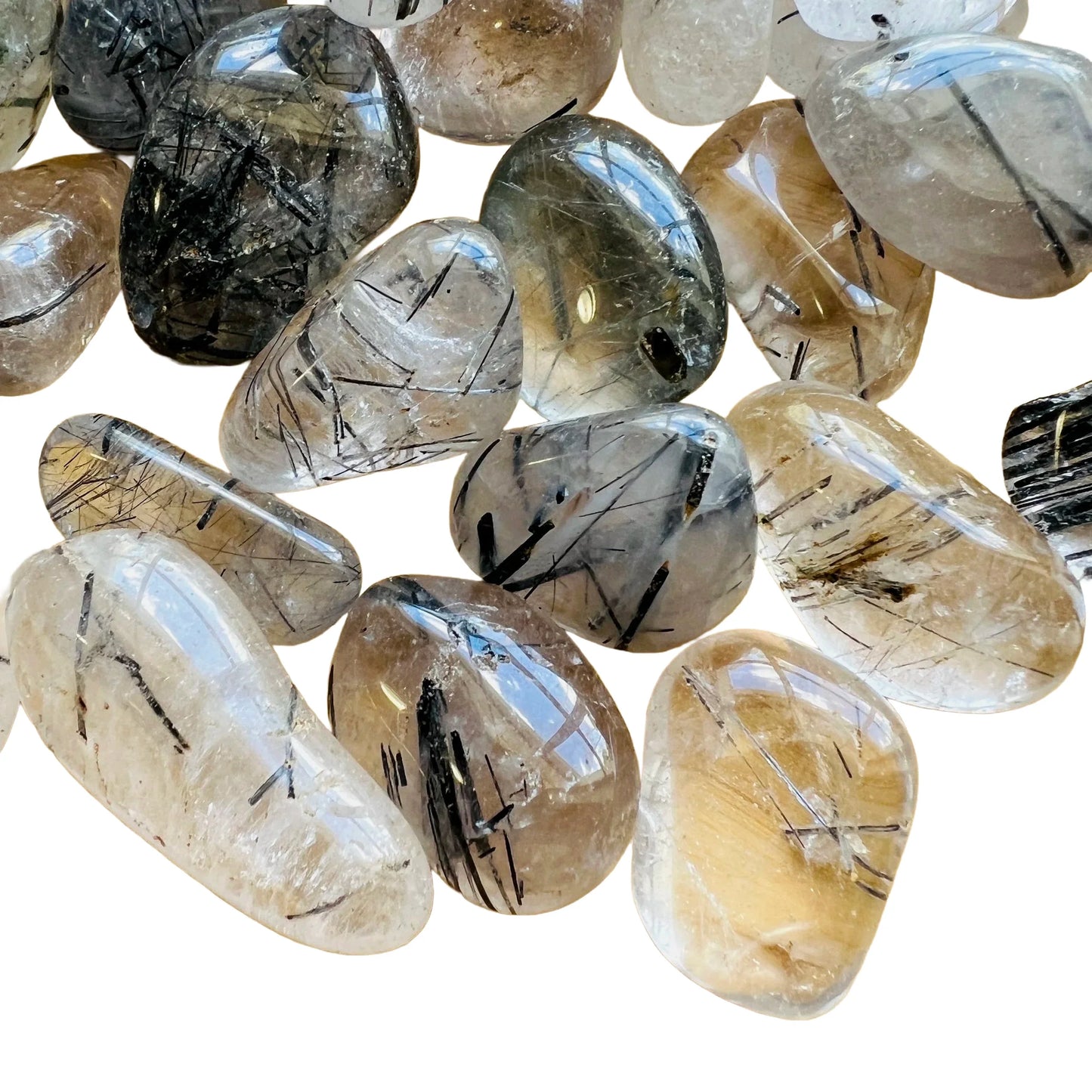 Side perspective of Quartz tumbled stone, for Cleansing and Meditation, showing soft luster.