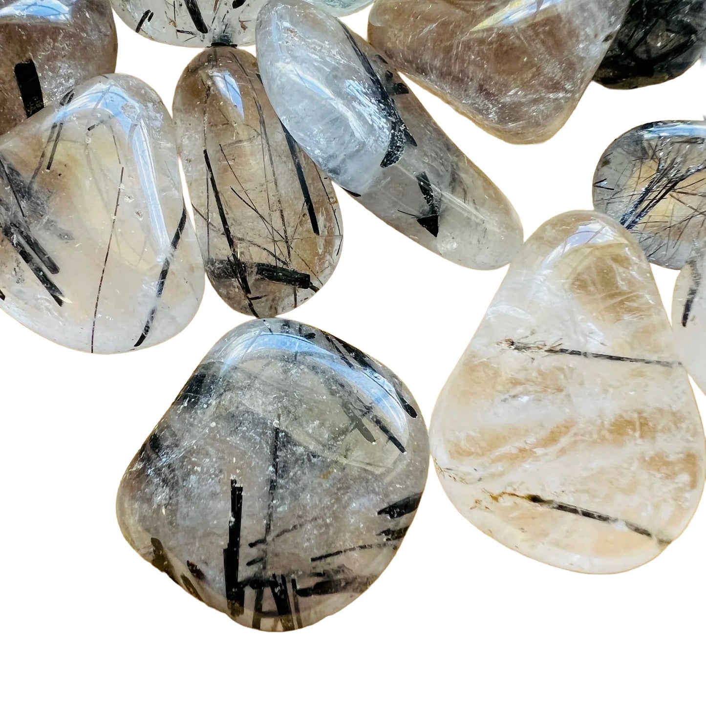 Looking down on Quartz tumbled stone, turned to for Cleansing.