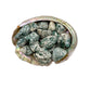 Close-up of green Tree Agate tumbled stone, hand-selected from Francistown, Botswana.