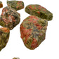 Top view of Grade AA Unakite raw stone, South Africa-sourced.